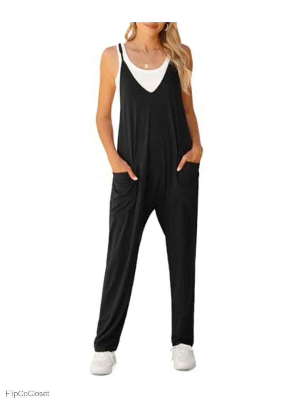 Women's Sleeveless Jumpsuit Loose Fit with Pockets Adjustable Straps